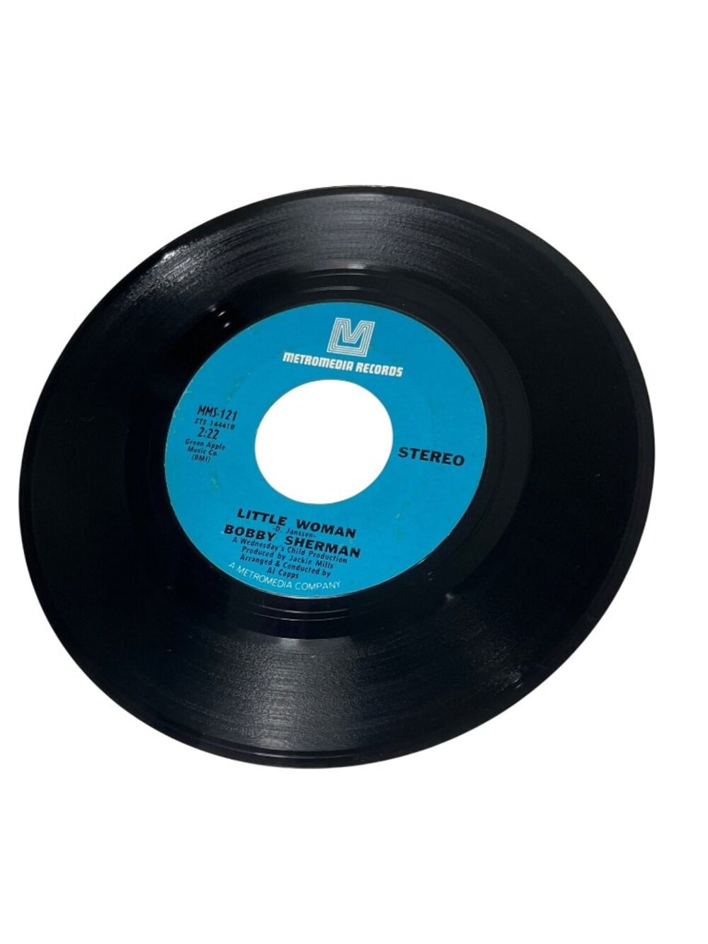 Bobby Sherman Little Woman / One Too Many Mornings 45 RPM Vinyl Record Metromedi